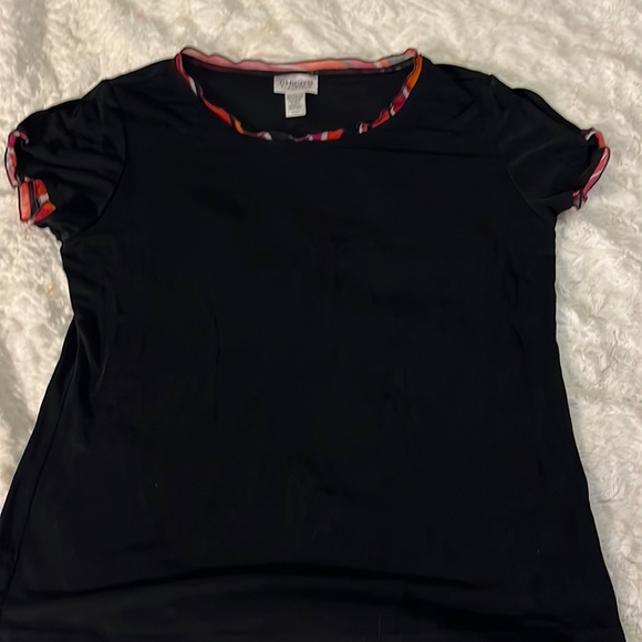 Chico's Tops - Chico’s Travelers black top. Red ruffle hem, neck line. Size 2. Slits in sleeve